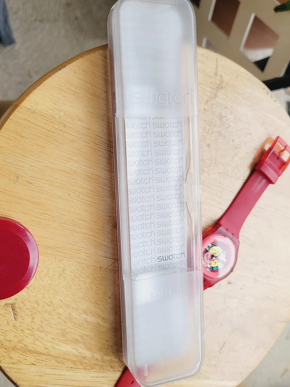 Vintage Swatch Red Lacquered Silicone Strap Watch Full Collector Set